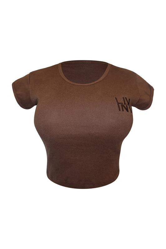 WOMENS CROP BABY TEE (CHOCOLATE)